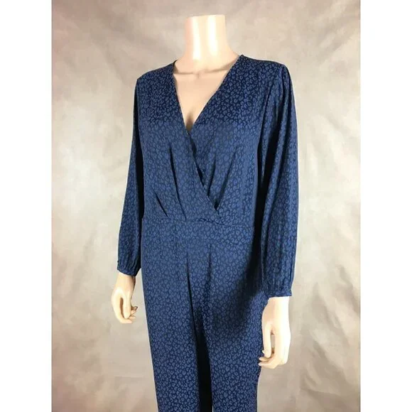 1.STATE Women's Blue Silky Sheen Surplice V-neck Leopard Print Jumpsuit NWD 12 - Picture 3 of 9